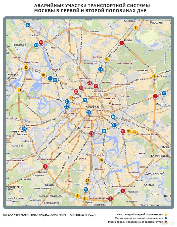 Самые аварийные перекрестки : 42 места в Москве, которые надо объезжать стороной